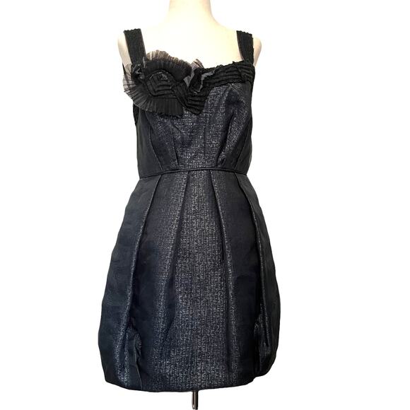BCBGMaxAzria Runway Party Dress Sz 4 Goth Glam Metallic Coquette Balloon Rosette - Picture 1 of 14
